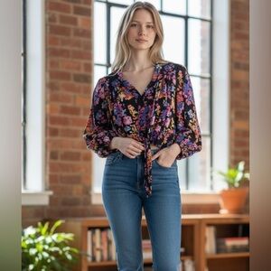 Rachel Floral Black Crop Blouse
